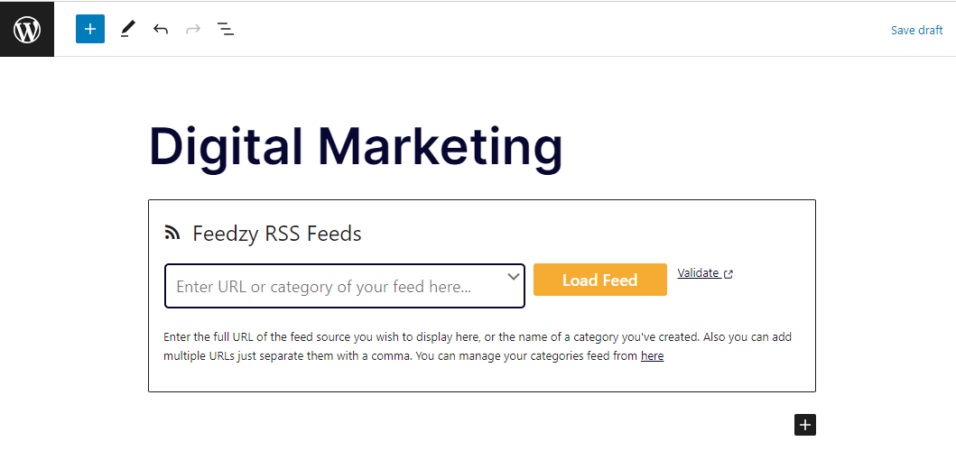 The Feedzy RSS Feeds block.