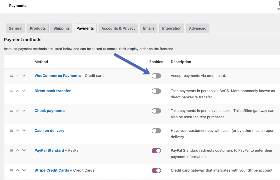 turn off woocommerce payments