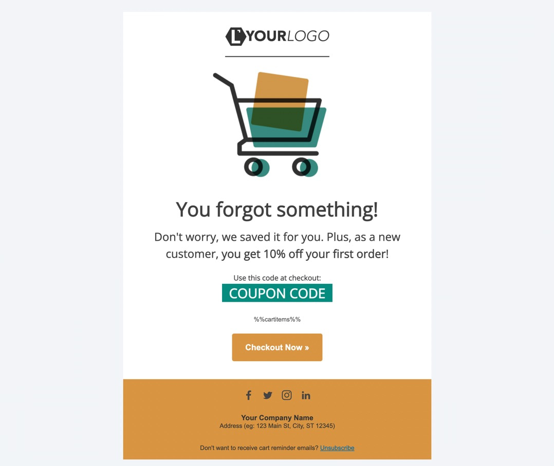 abandoned cart email templates with a coupon code