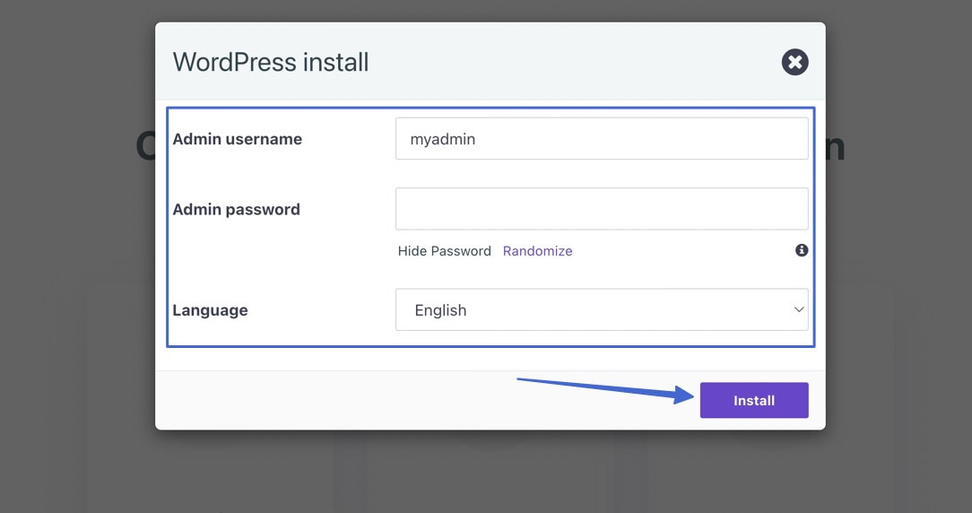 creating an admin login for the WordPress test site