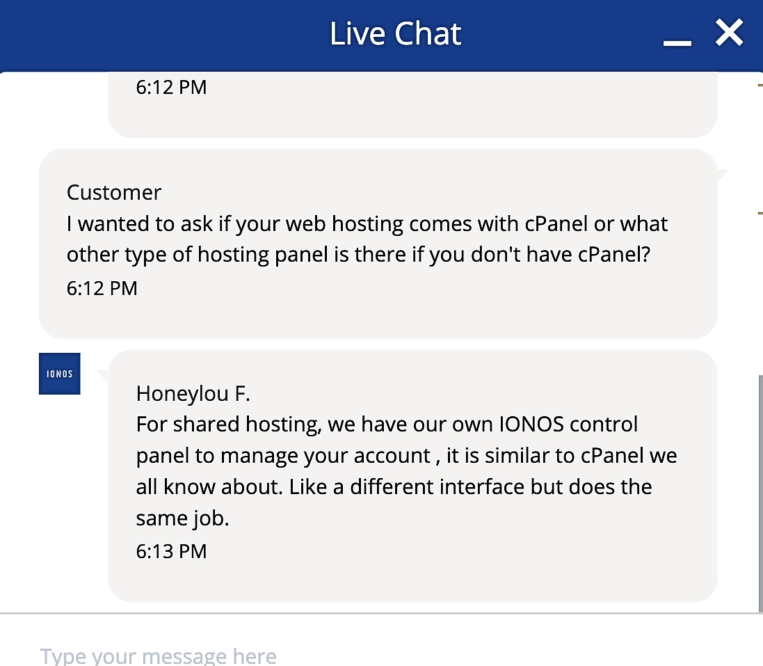 Talking with IONOS customer support live chat.