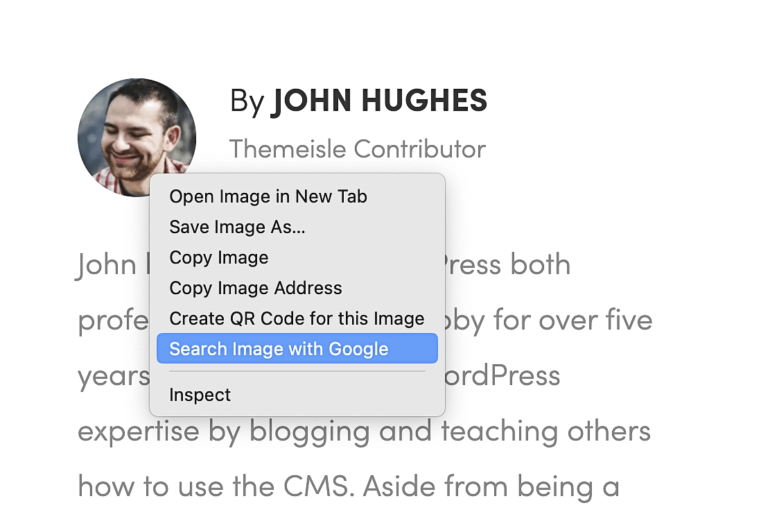 Performing an image reverse search on an author's avatar.