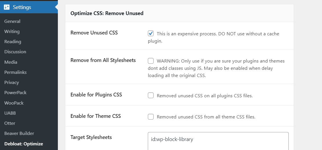 Remove unused CSS option in Debloat