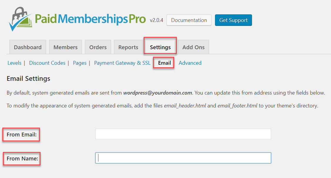 Set up the email service inside the Paid Memberships Pro plugin