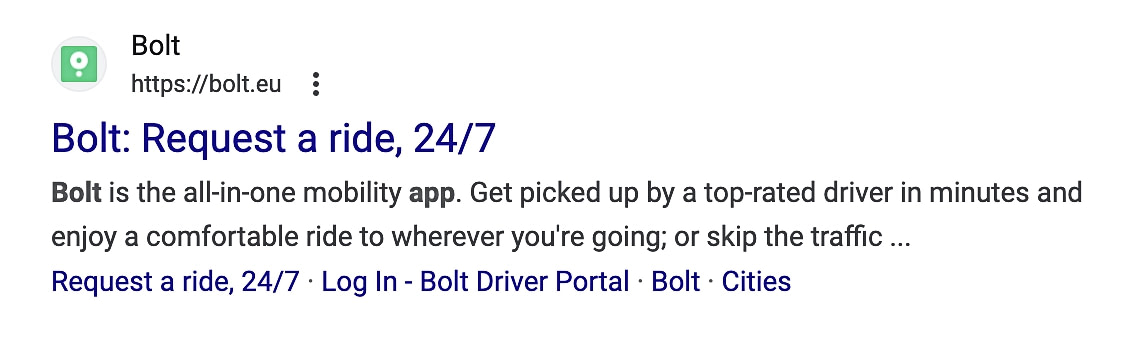 Meta description example from Bolt App