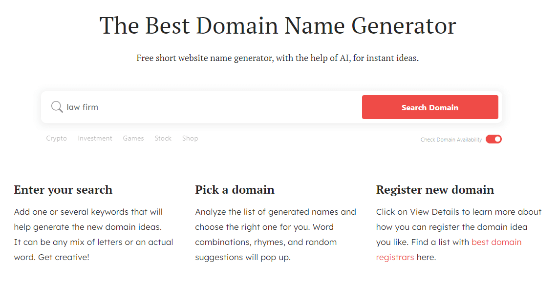 Domain name suggestions generated by DomainWheel.