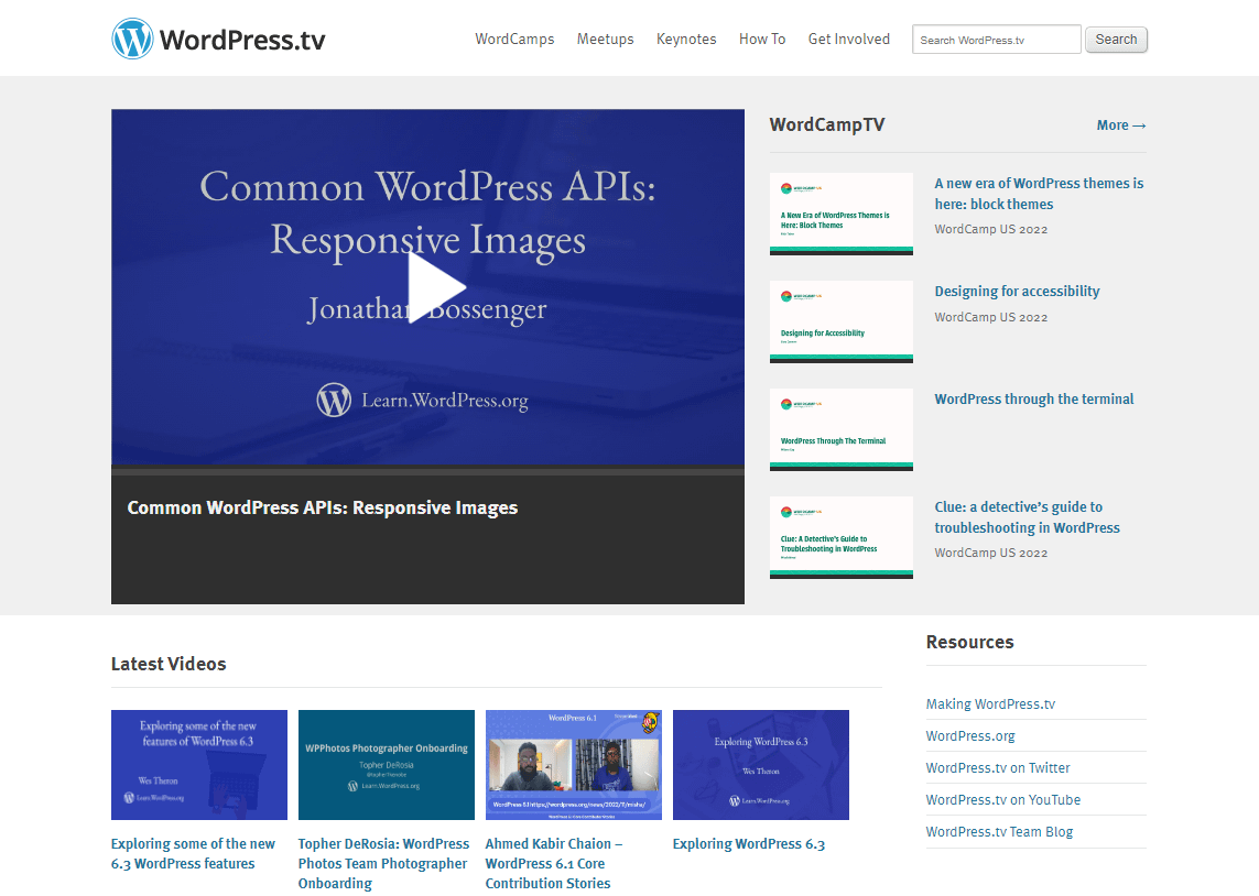 Веб-сайт WordPress.tv.