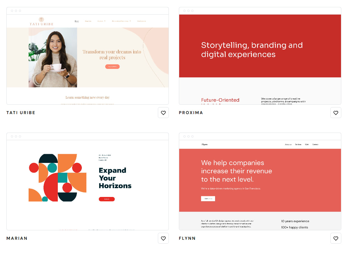 Examples of Hostinger website templates for Hostinger Website Builder review.