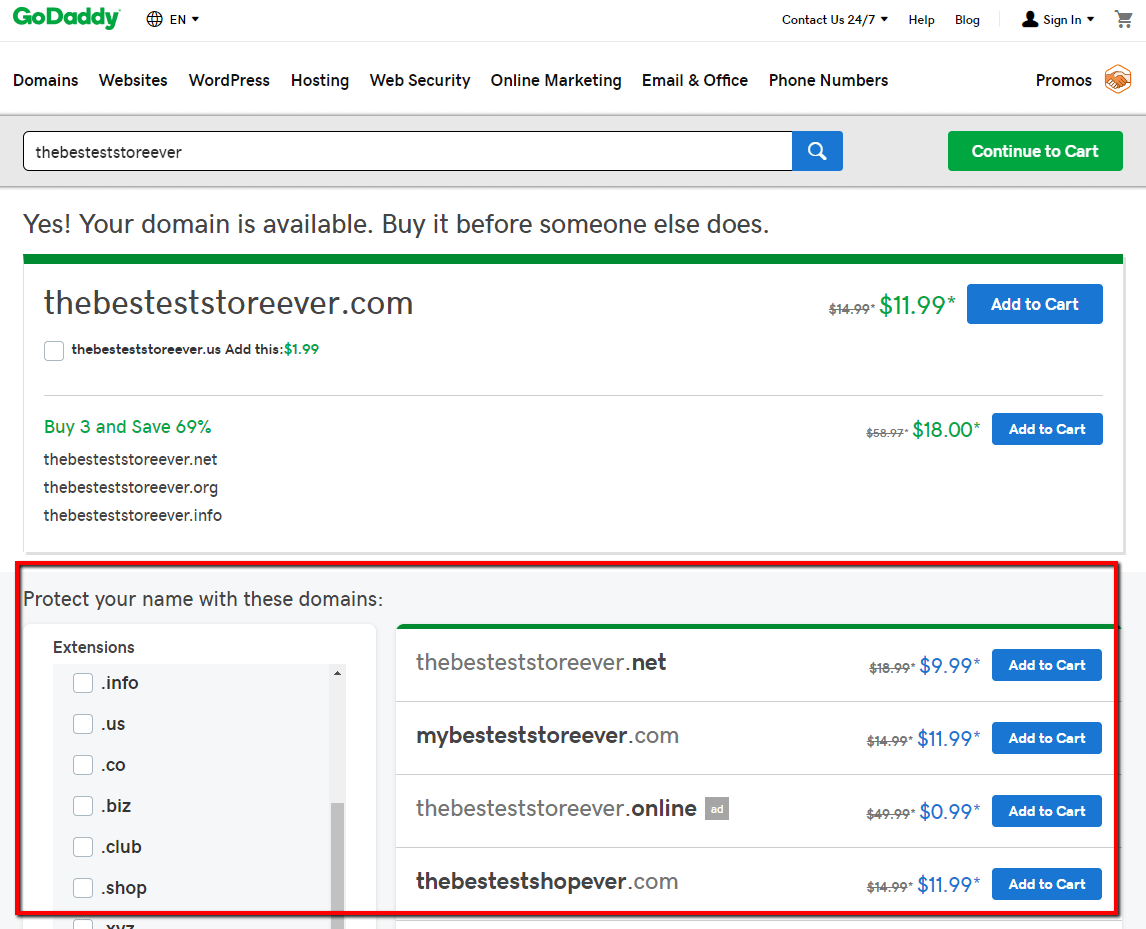example of different domain extensions