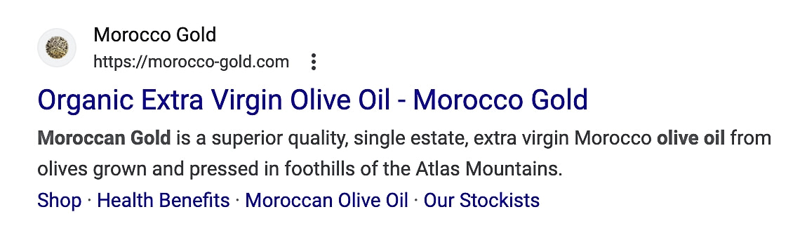 Meta description example from Morocco Gold Olive Oil