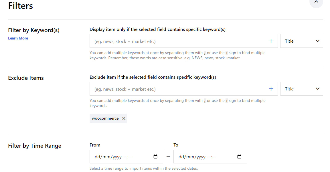 Filtering feed items in Feedzy.