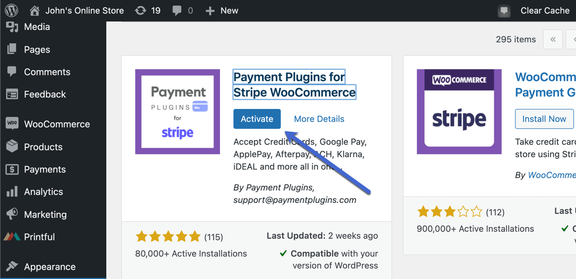 activate the WooCommerce Stripe plugin 