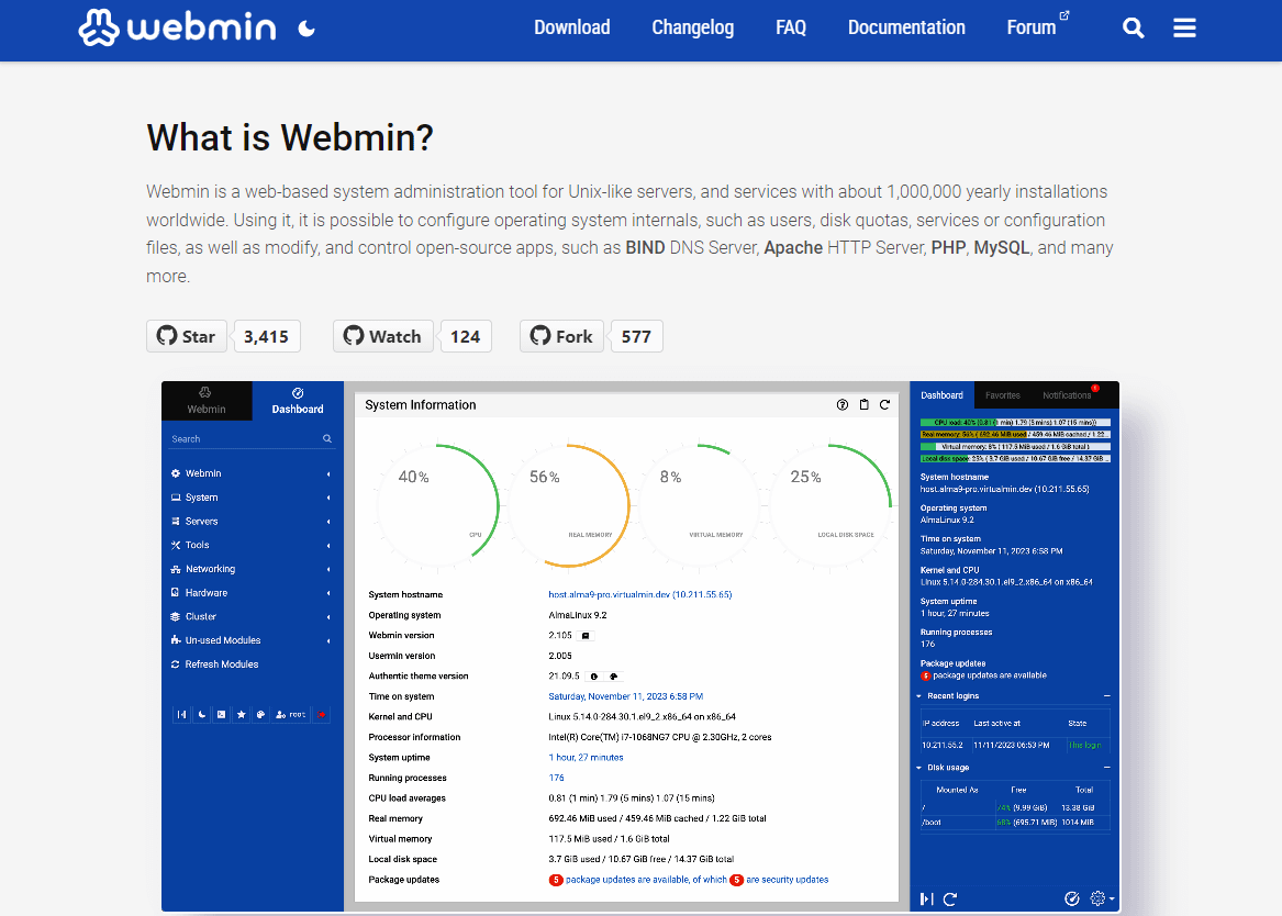 cPanel vs Plesk vs Webmin and the Webmin control panel.