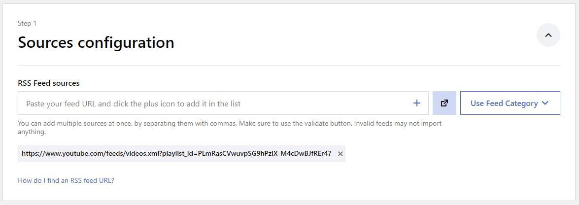 Adding the feed URL in Feedzy.