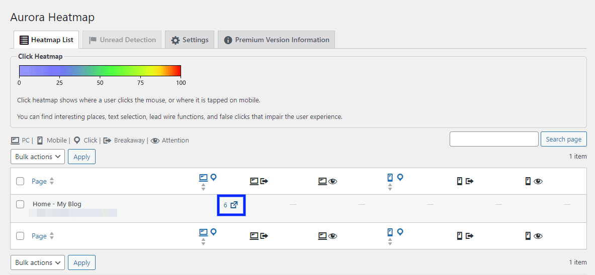 Launching a WordPress heatmap using the Aurora Heatmap plugin.