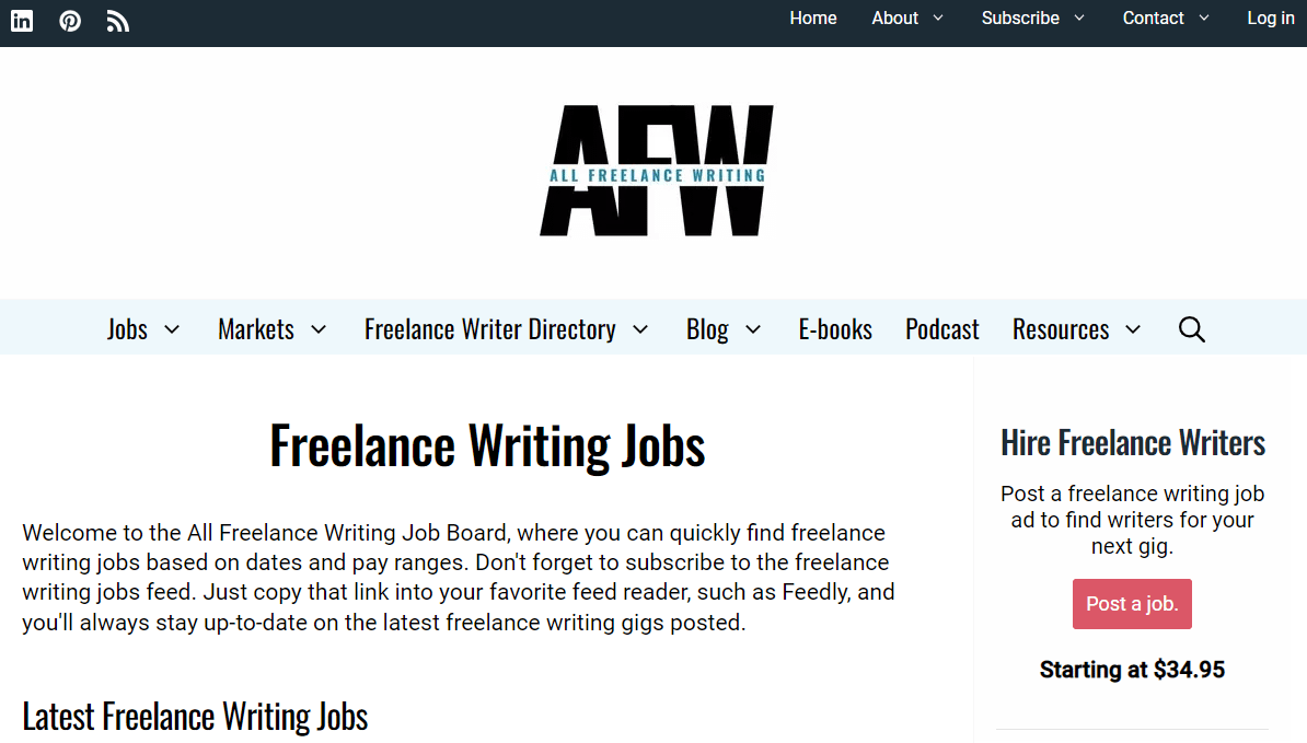 All Freelance Writing homepage.