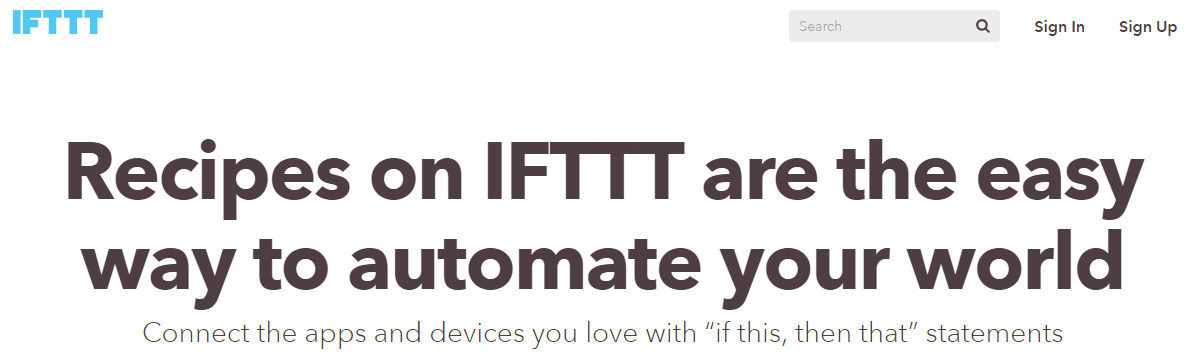 A screenshot of the IFTTT homepage.