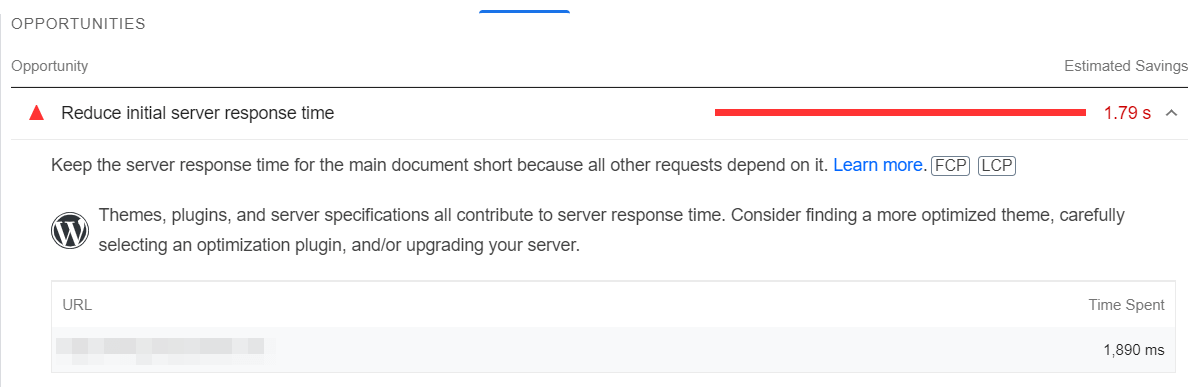Сократите начальное время отклика сервера в PageSpeed ​​Insights.