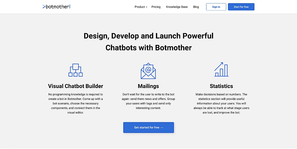 The Botmother chatbot website.