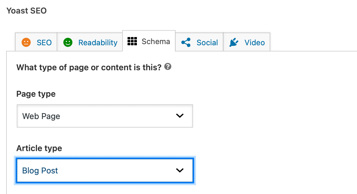 Yoast SEO Schema tab.