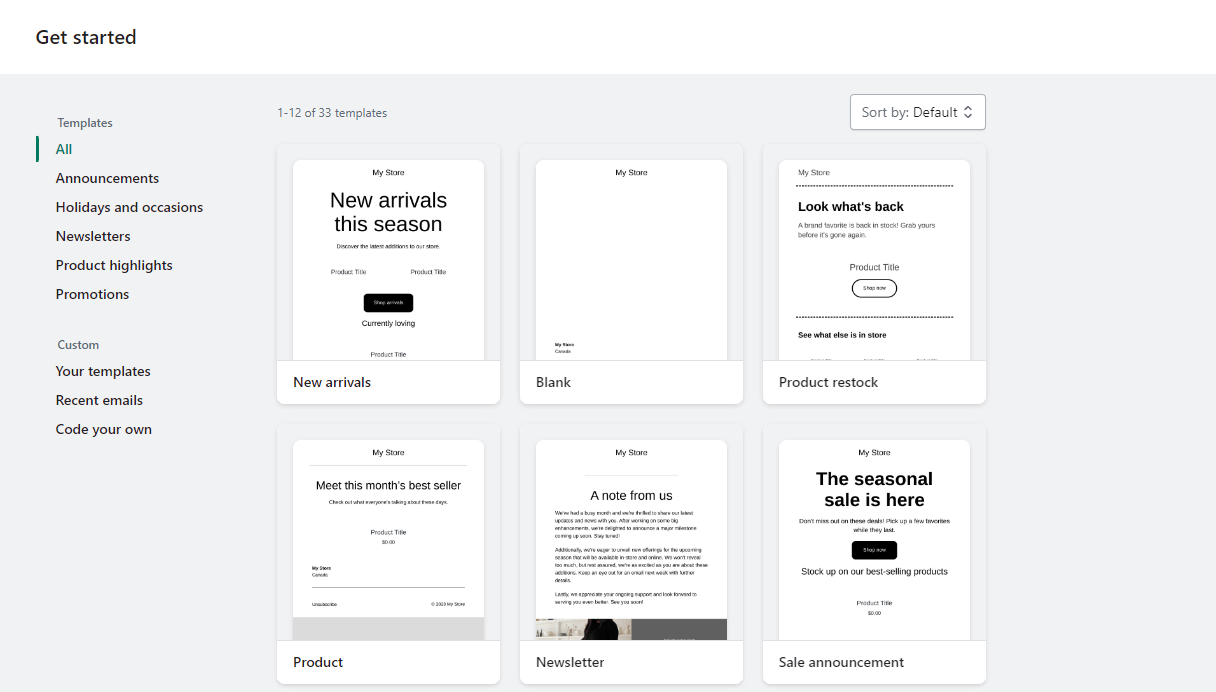 Shopify email templates.