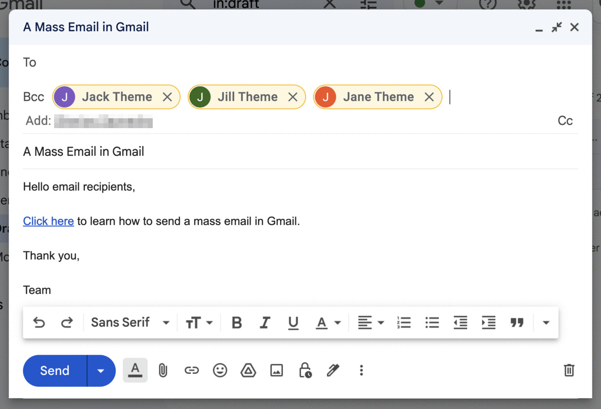 Sending a mass email in Gmail.