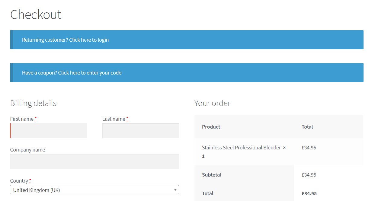 A WooCommerce checkout page.