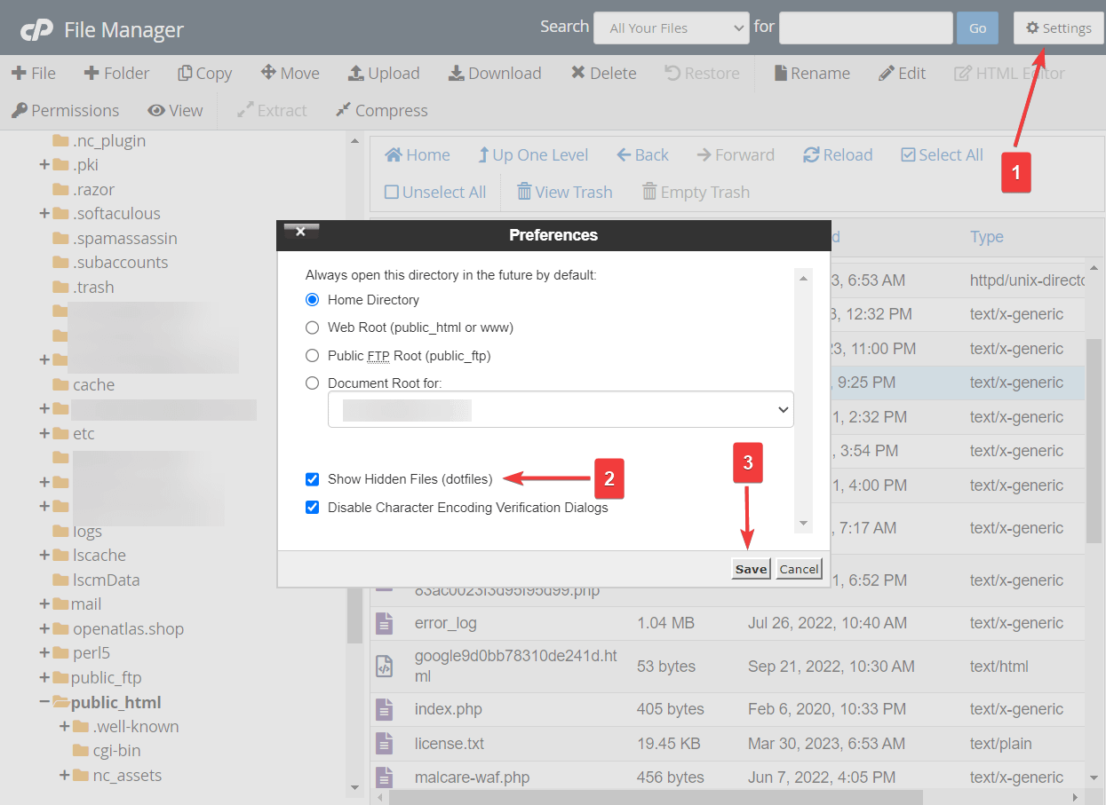 showing hidden files in file manager.