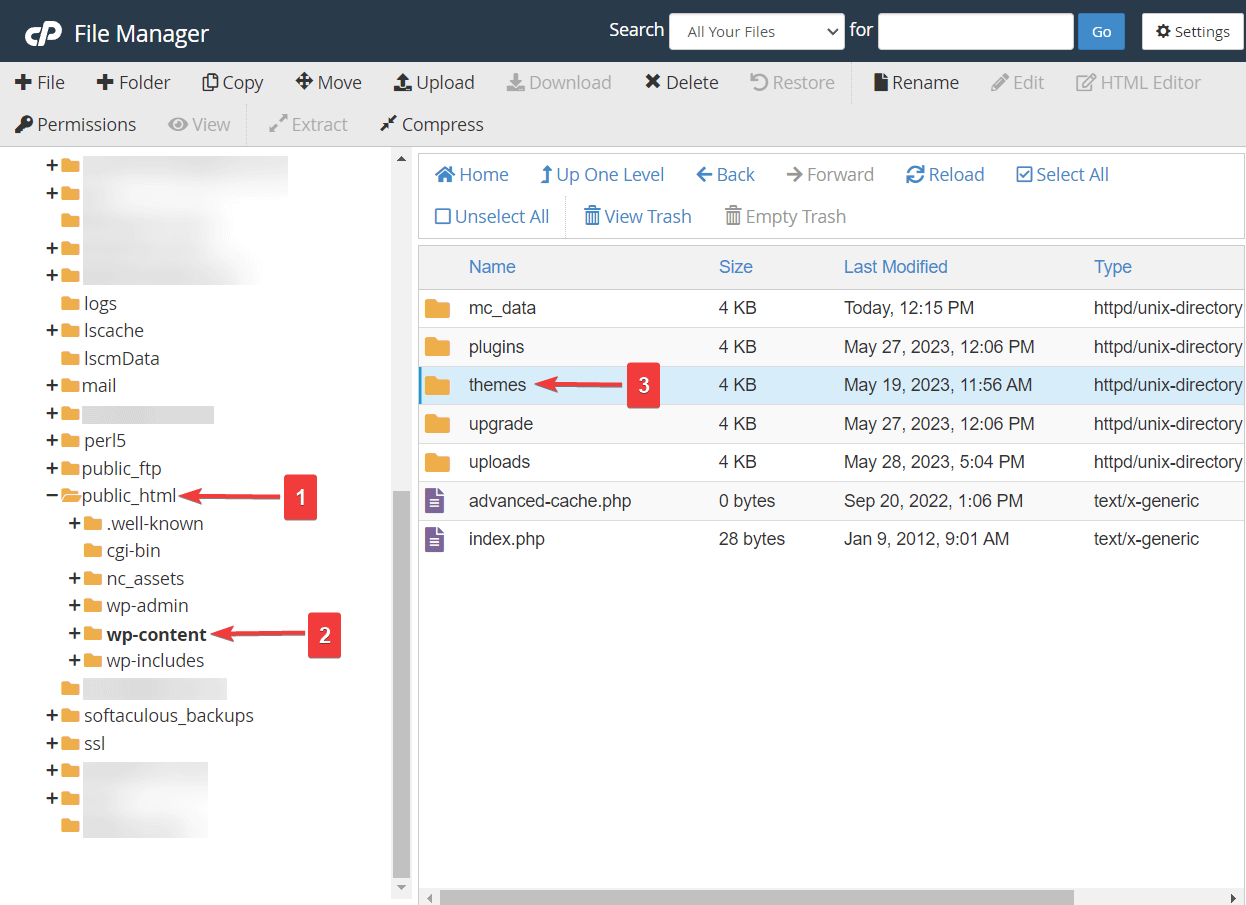 locating theme folder in file manager.
