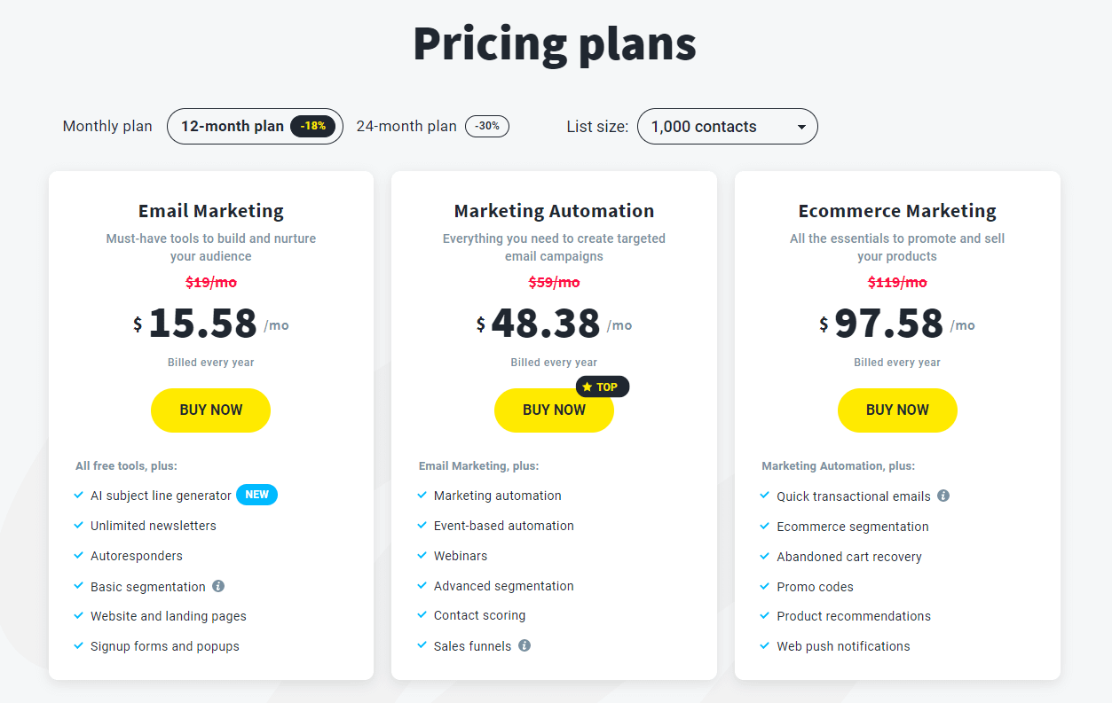 GetResponse pricing plans