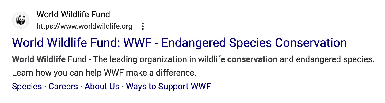 Meta description example from World Wildlife Fund
