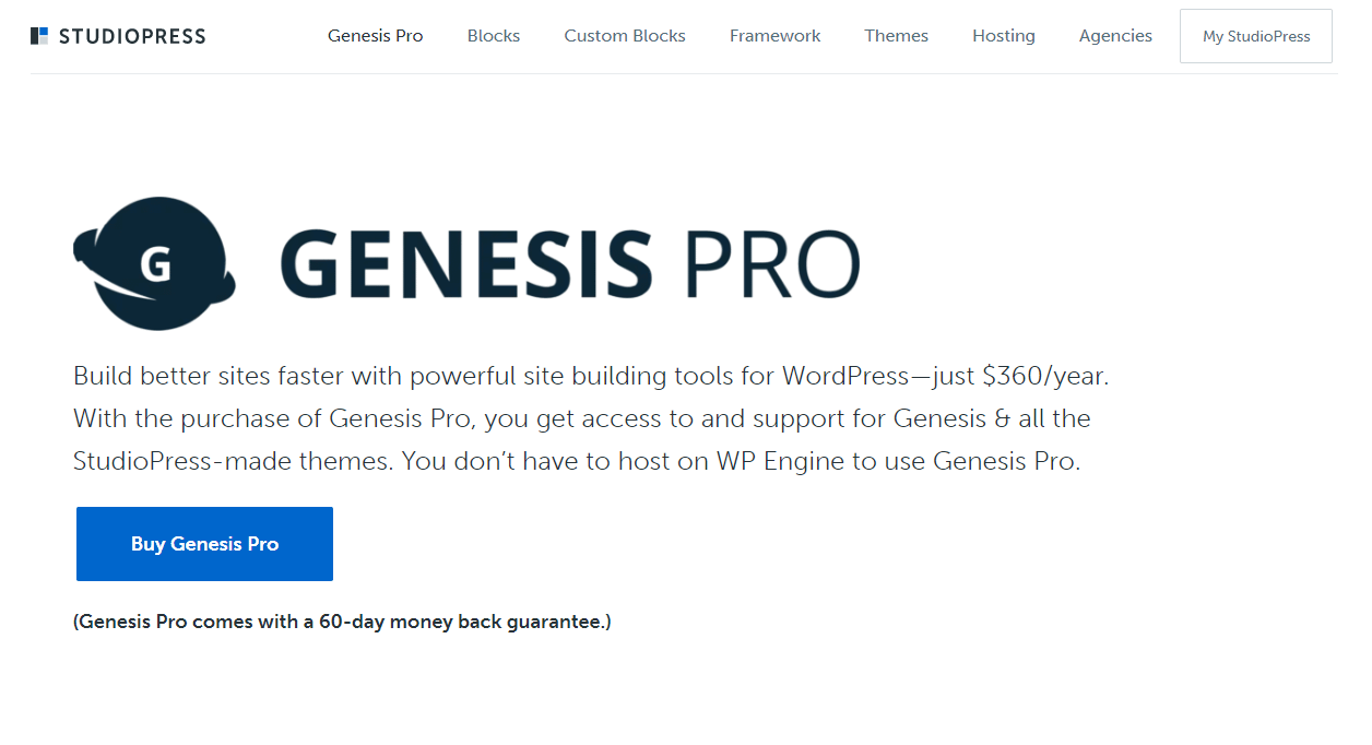 Genesis Pro homepage.