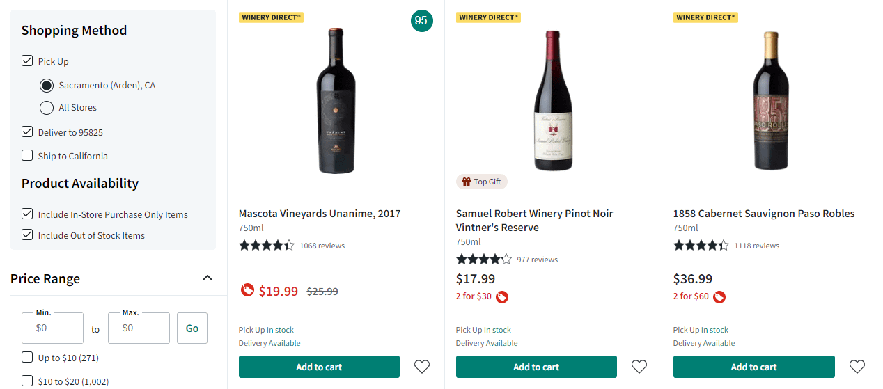 Shipping options for wine