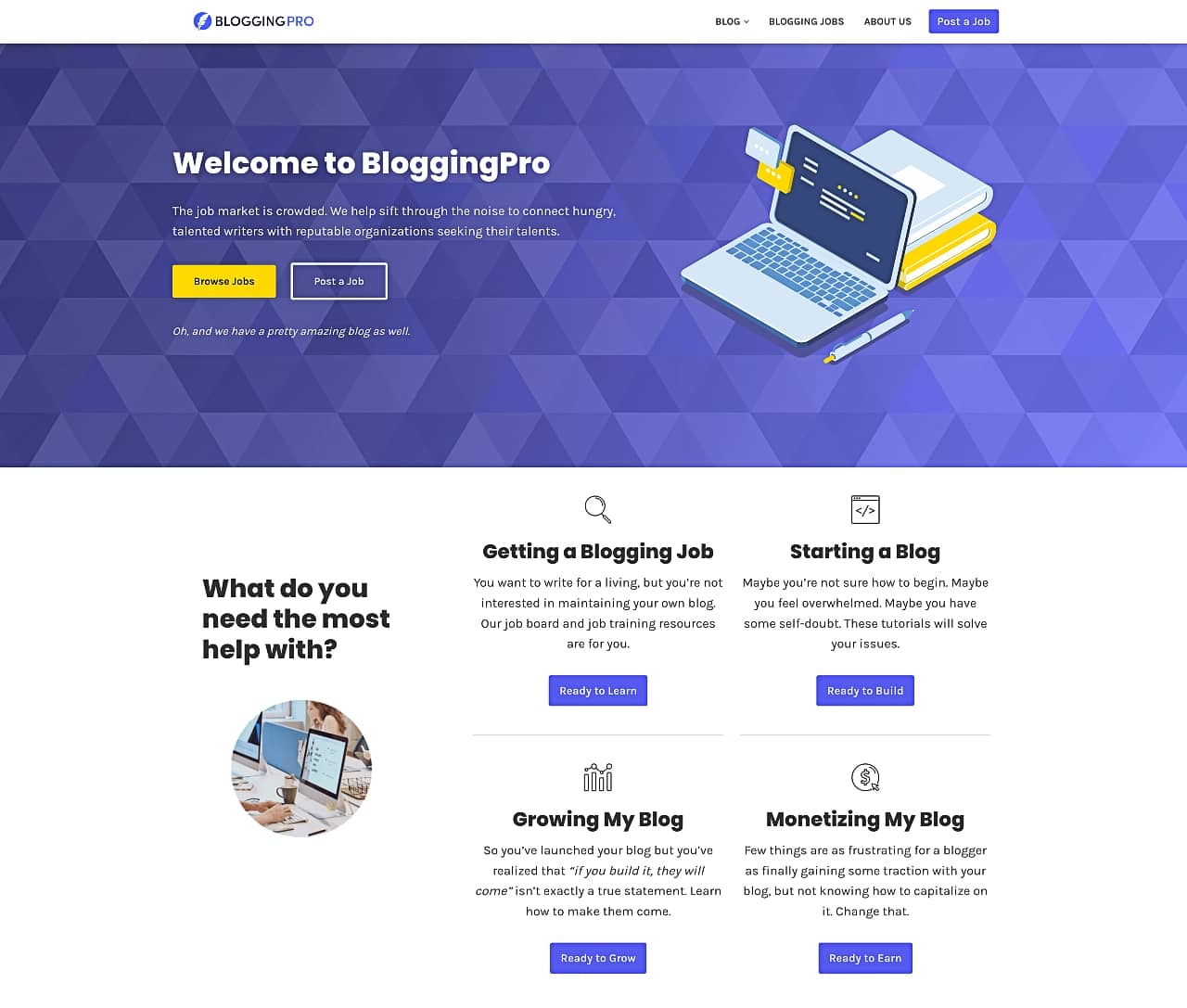 A very user-centric landing page example from BloggingPro.