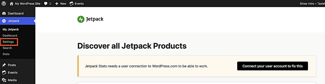 Click on Settings from the main Jetpack dashboard
