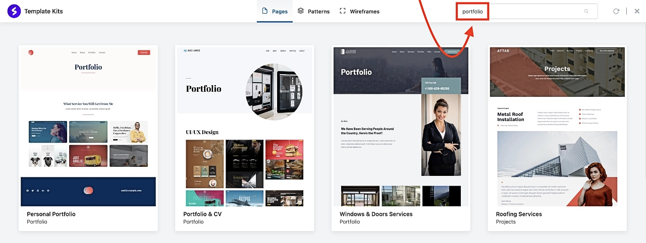 Portfolio TemplateKits available in WordPress 6.3.