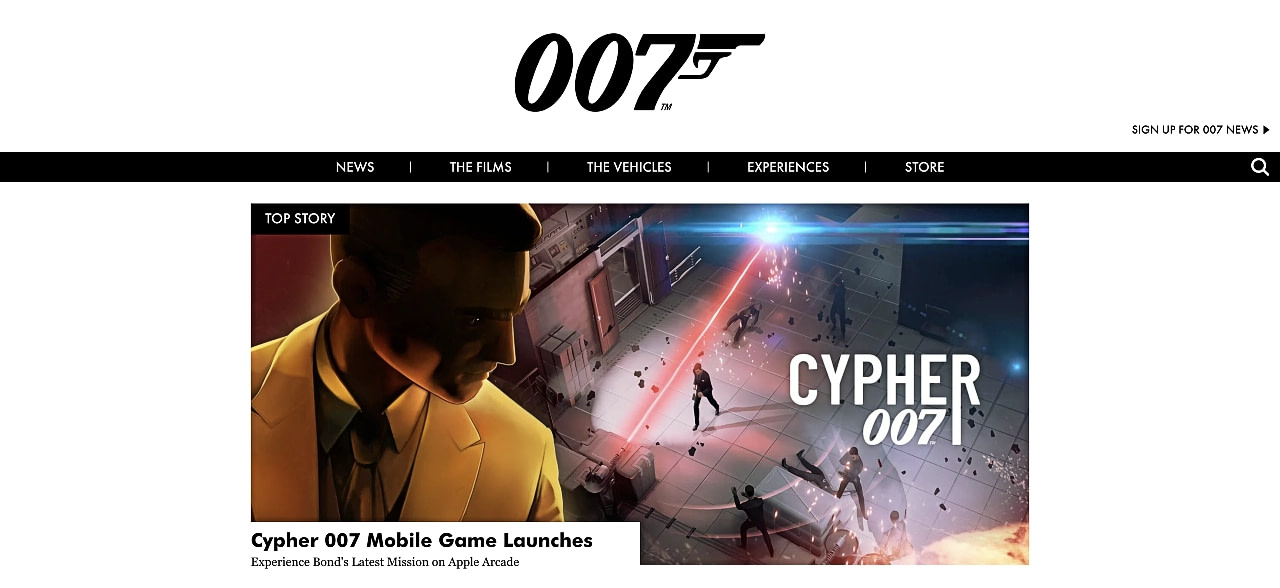 The James Bond 007 website runs on WordPress
