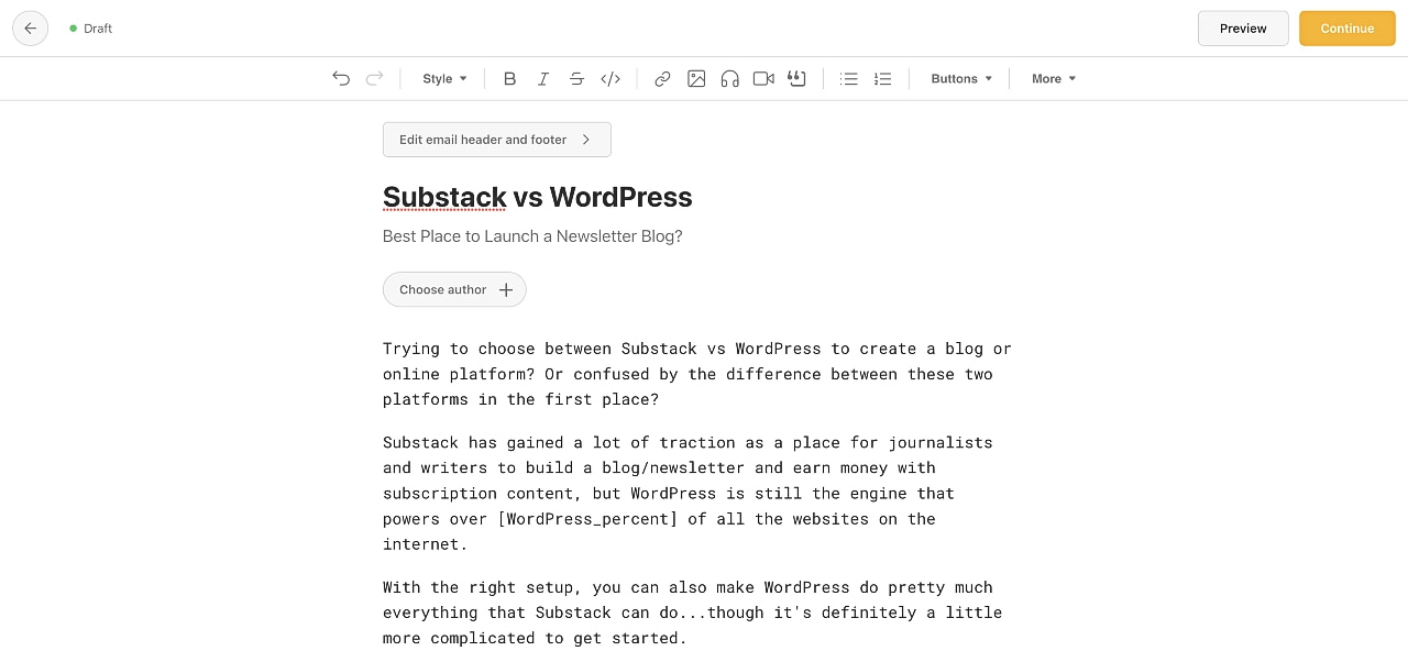 The Substack editor