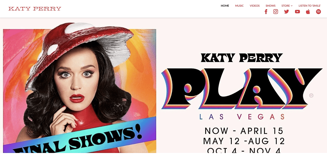 Katy Perry's website is powered by WordPress