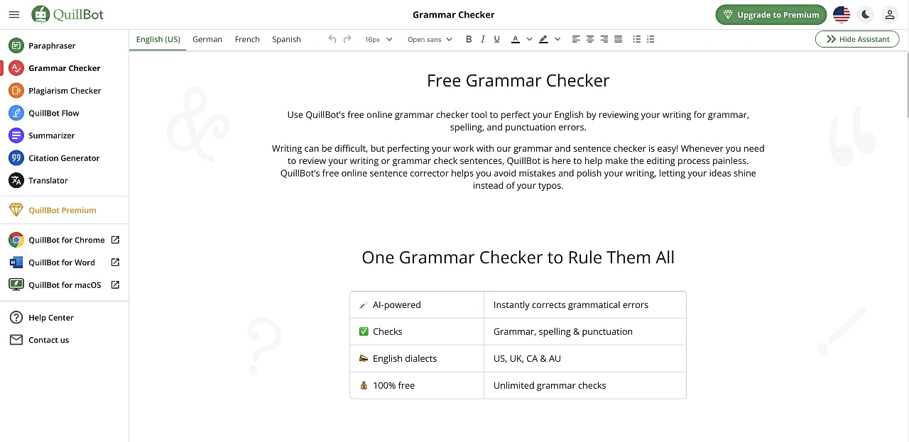 QuillBot has a grammar checker free option.