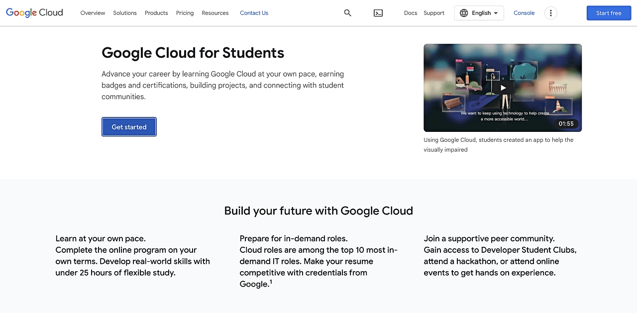 Google Cloud platform offers special web hosting for students with discounts, credits, and tools.