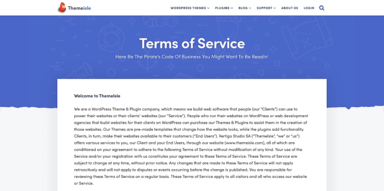 Themeisle Terms & Conditions page.