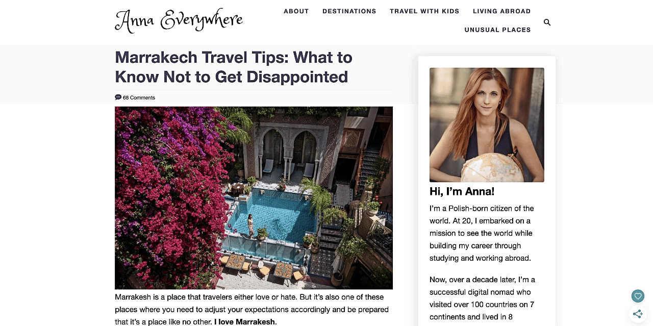 Example of a travel blog.