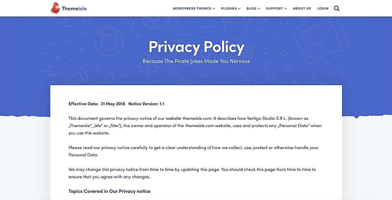 Themeisle Privacy Policy page.
