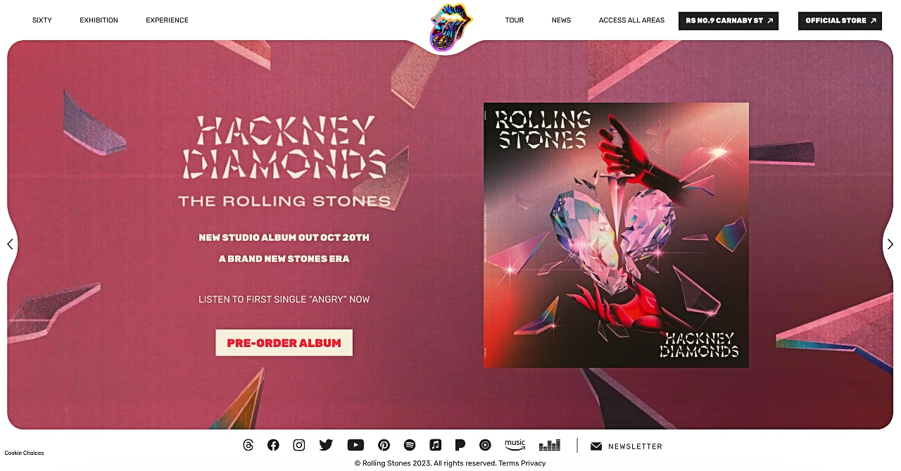 The RollingStones website uses WordPress