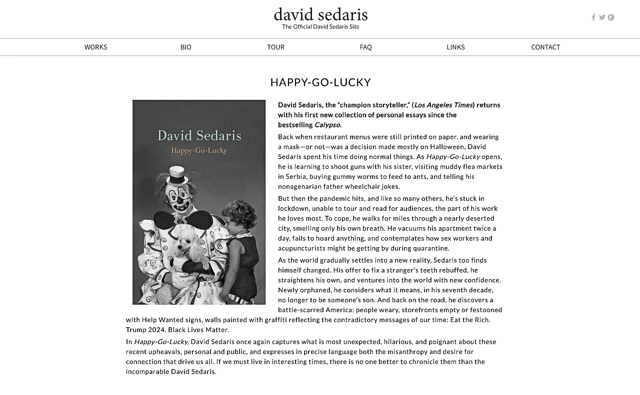 David Sedaris landing page.