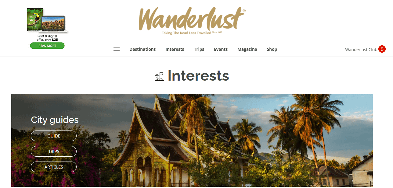 The Interests section on Wanderlust Magazine, which is a good example of silo structures.