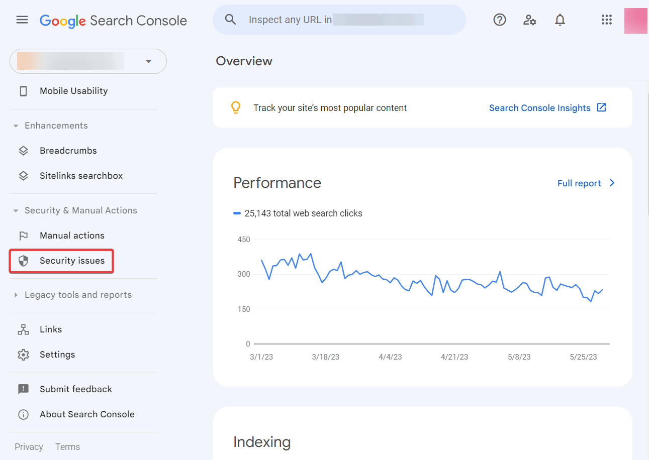 Security issues in google search console.