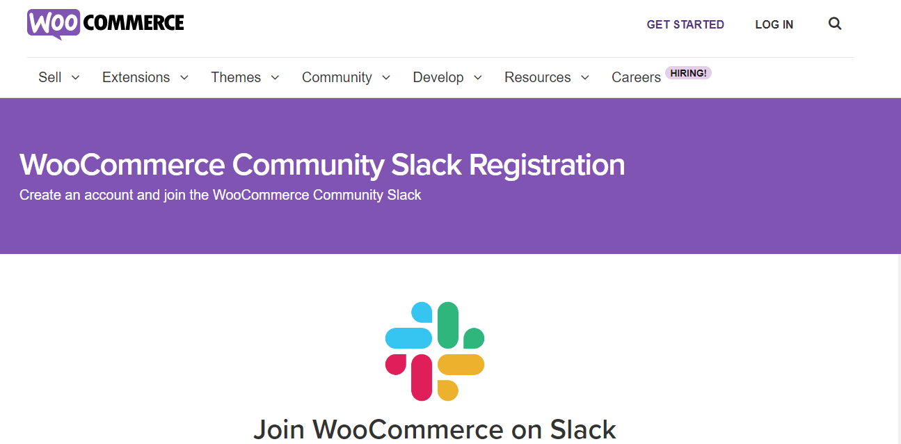 WooCommerce Community Slack registration page
