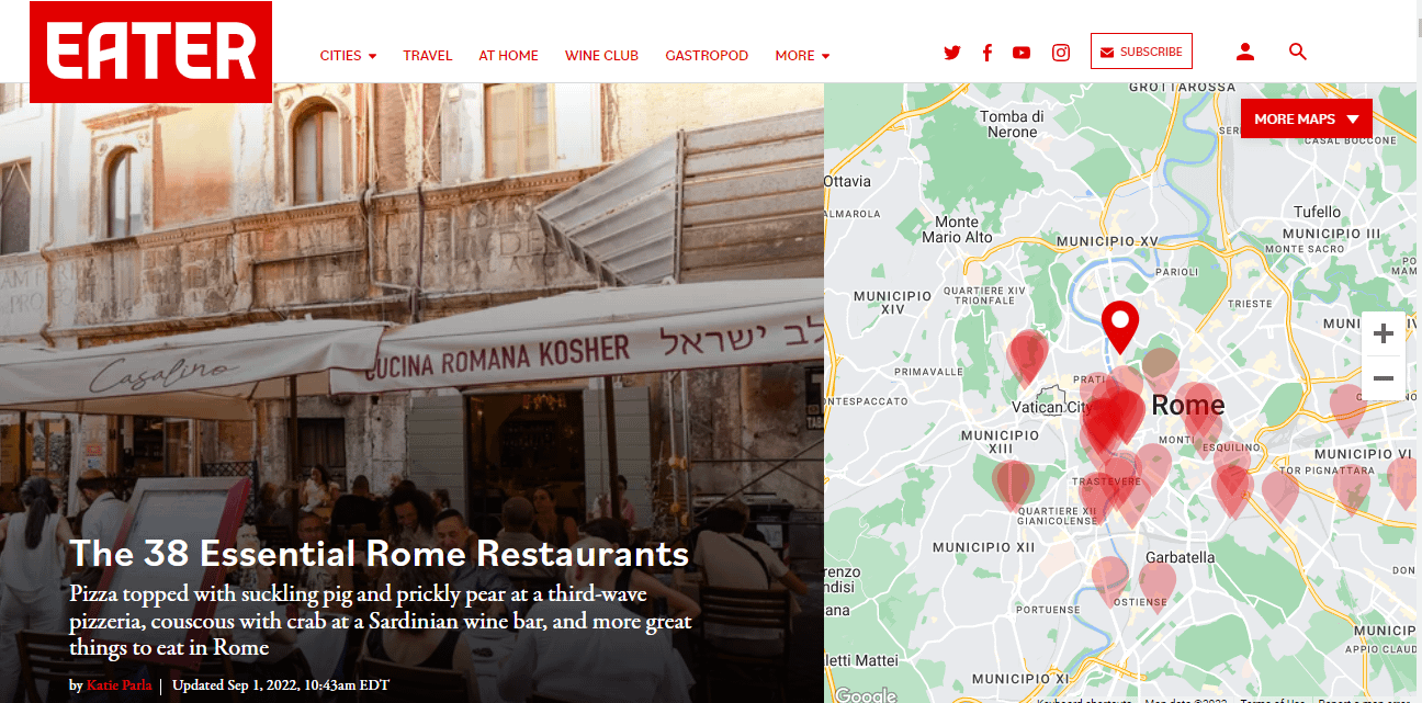 Пост о лучших ресторанах Рима